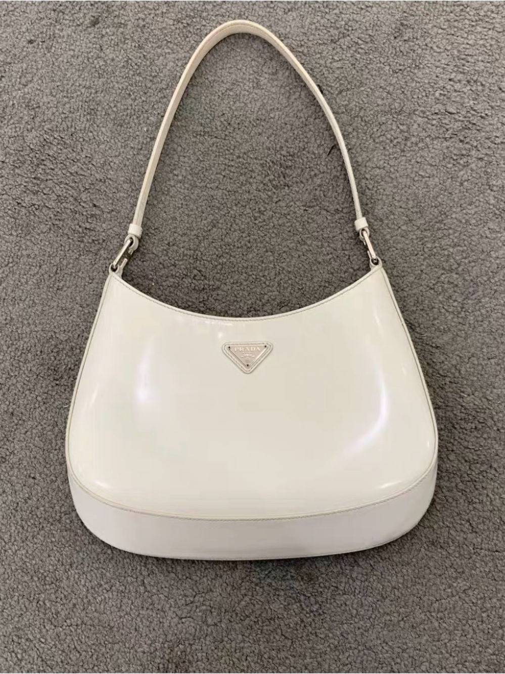 Prada Cream Patent Leather Shoulder Bag with Silver Logo